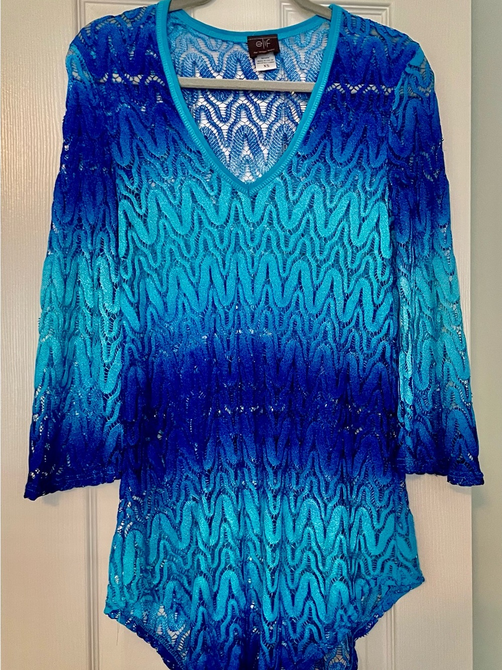 Elif for Jordan Taylor Blue Ombre Crochet Swim Cover Up Tunic XS